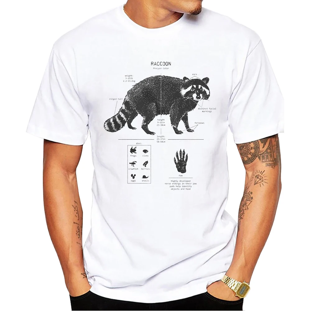 Teehub Vintage Waschbär Anatomie Druck Männer T-Shirt O-Ausschnitt Kurzarm Müll Panda männlich lässig Tops Männer Kleidung – Detail 4