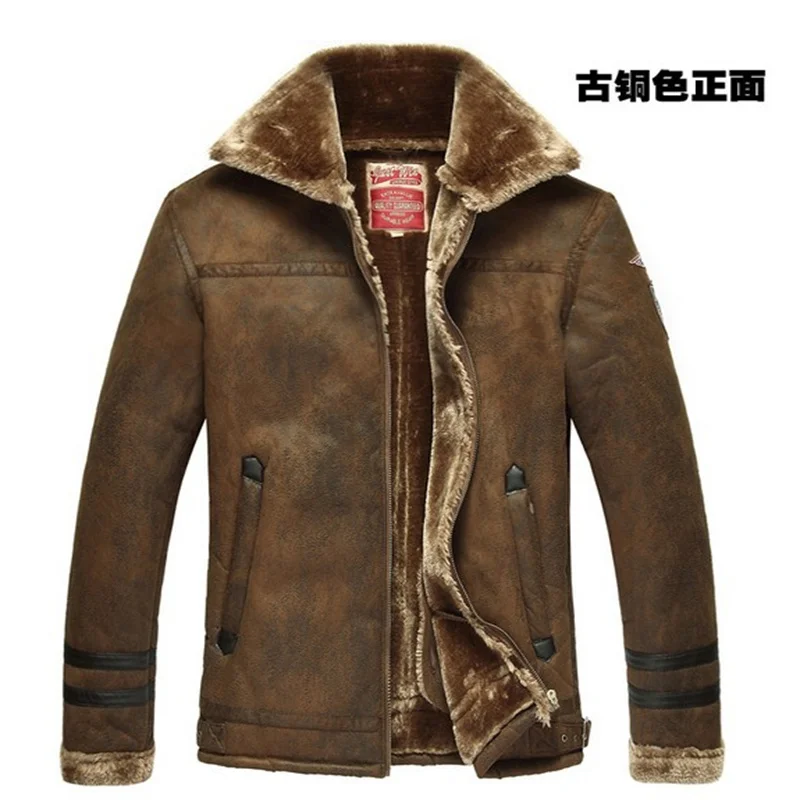 

Fur leather coats men's lapel thickening wool leather pilot jacket warm nordic air force winter yellow casual clothes mens