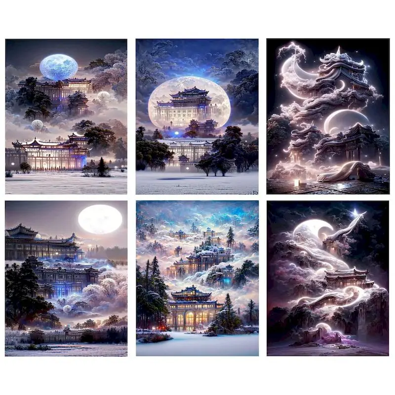 

GATYZTORY Frame Paint By Numbers For Adults Moon House Landscape Diy Crafts Drawing By Numbers Wall Picture For Home Decoration