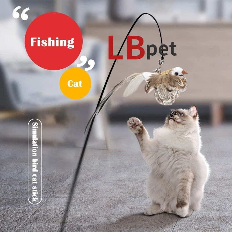 

Pet Simulation Bird Interactive Cat Toy Feather Bird Funny Cat Stick Toy Kitten Play Teaser Stick Toy Cat Supplies