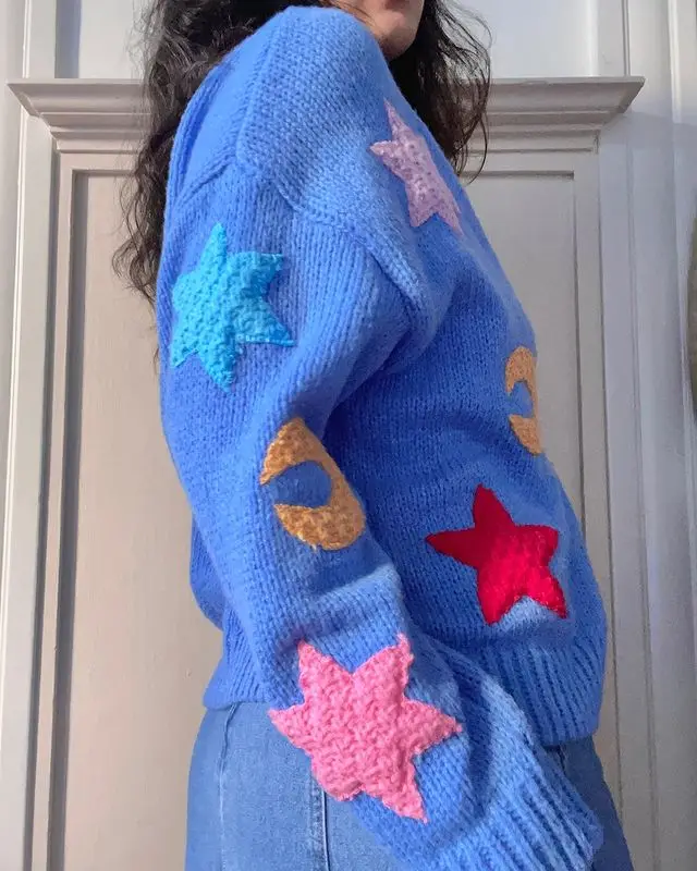 Женский синий шерстяной кардиган Star Moon