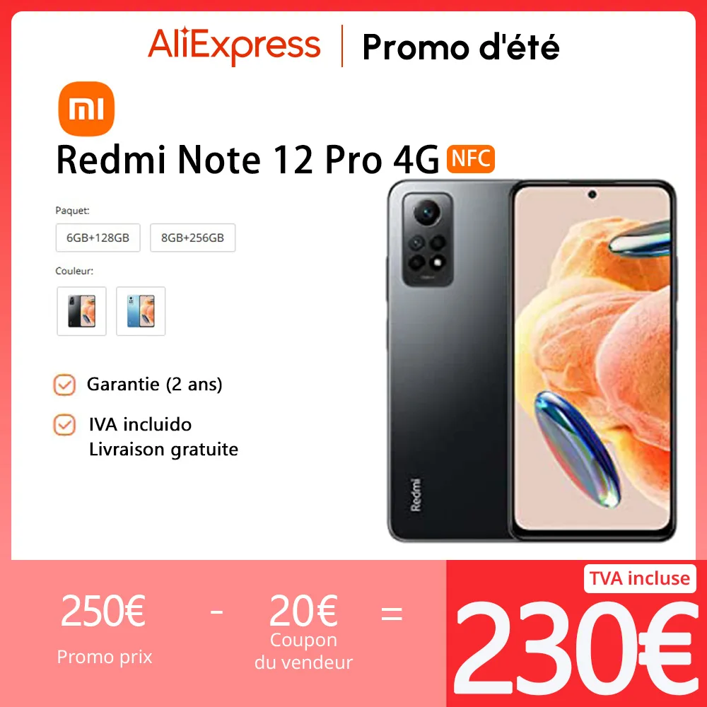 Xiaomi Redmi Note 12 Pro 4G, NFC, Snapdragon® 732G, octa-core processor, 128GB/256GB, 6.67
