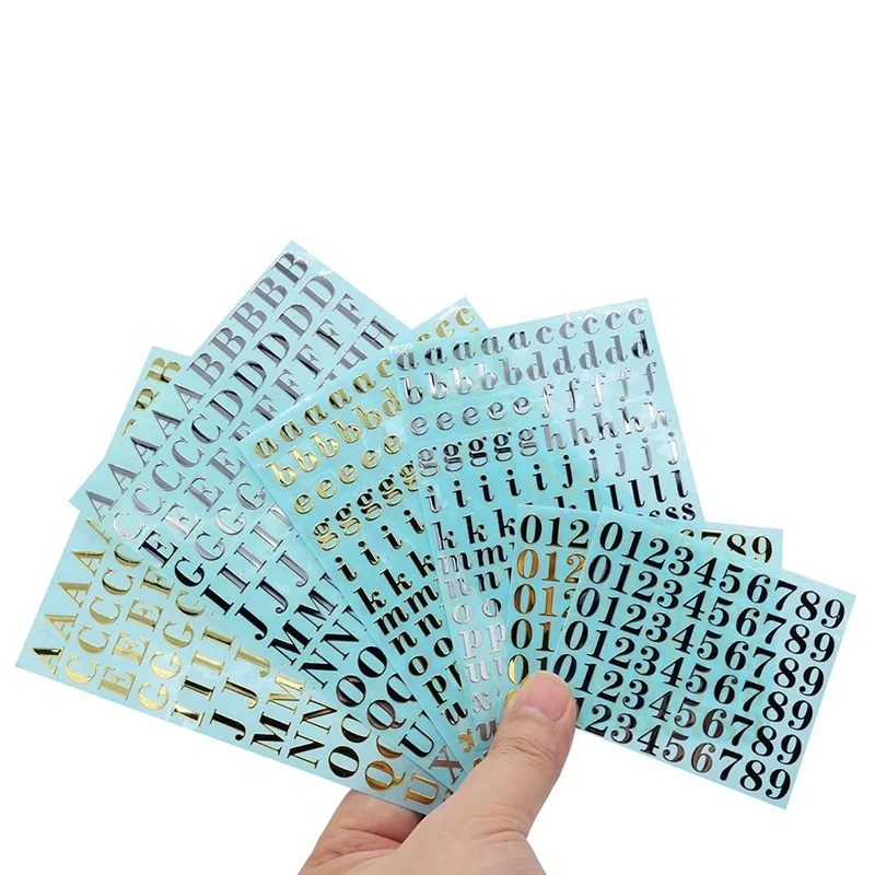 

6 Sheets Small 0.35 Inch Alphabet Number Stickers Glitter Alloy Self Adhesive Letters Stickers Gold/Silver
