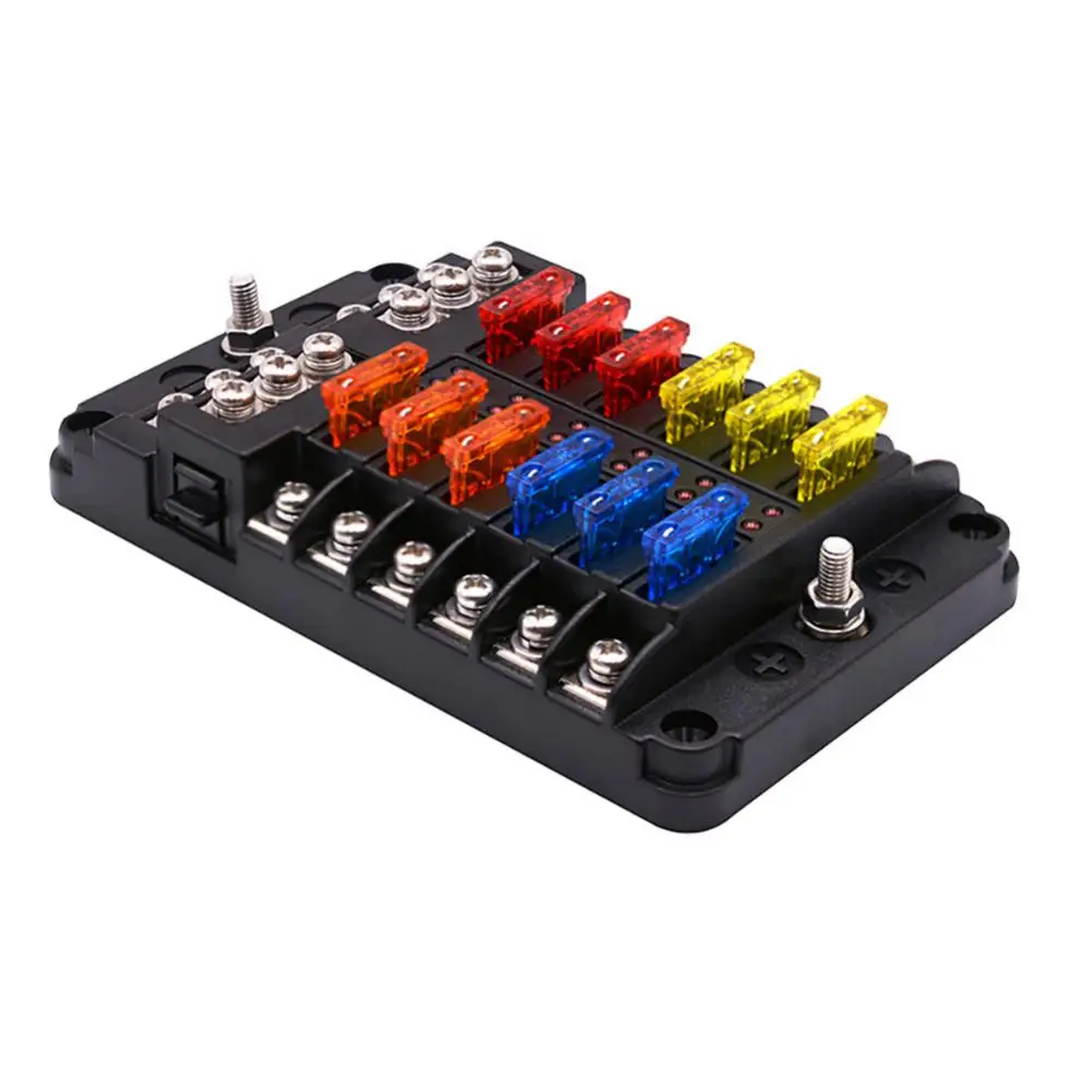 

Car Fuse Box Insert Screw Type With Negative Multi-way Fuse Box 6 Ways 12 Ways Blade Fuse Holder LED Indicator Light Accessories