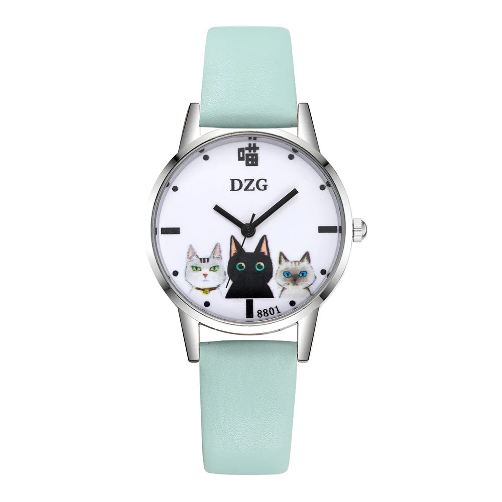 New thin simple three-meow belt watch female cute girlish student quartz | Наручные часы