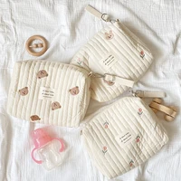 Korean Cosmetic Makeup Bag For Women Zipper Embroidery Bear Baby Accessory Stroller Bag Nappy Organizer Newborn Diaper Mommy Bag