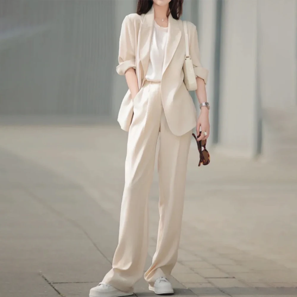 2023 Women Summer Elegant Casual Trousers Suit Office Ladies Loose Blazer Pantsuit Femme Fashion Korean Outfits Two Pieces Set