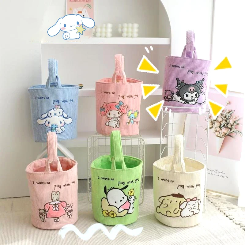 

New Spring/summer Corduroy Mommy Bag Cartoon Kawaii Melody Cinnamoroll Kuromi Carrying Bucket Bag Creative Storage Hanging Bag