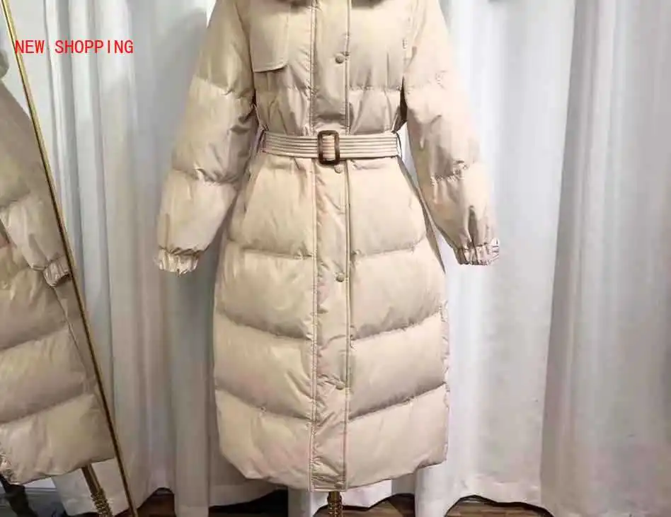 Elegant Female Thicken Warm Winter Down Coat Women Large Real Natural Fox Fur White Duck Down Parka Hooded Winter Jacket Women