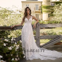 anna mordern appliques tank wedding dresses v neck tulle sweep train wedding gown for bride made to order