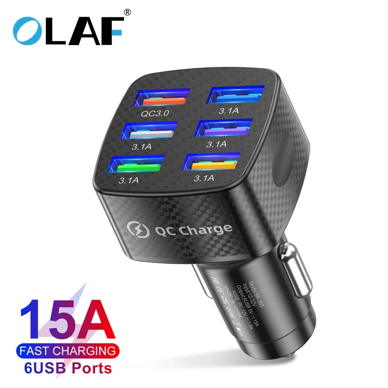 OLAF 6 USB Автомобильное зарядное устройство 75 Вт Быстрая Зарядка адаптер телефона в