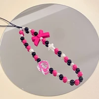 creative frosted resin red bowknot beaded delicate lanyard pink phone chain fashion gift for female charming jewelry accessories