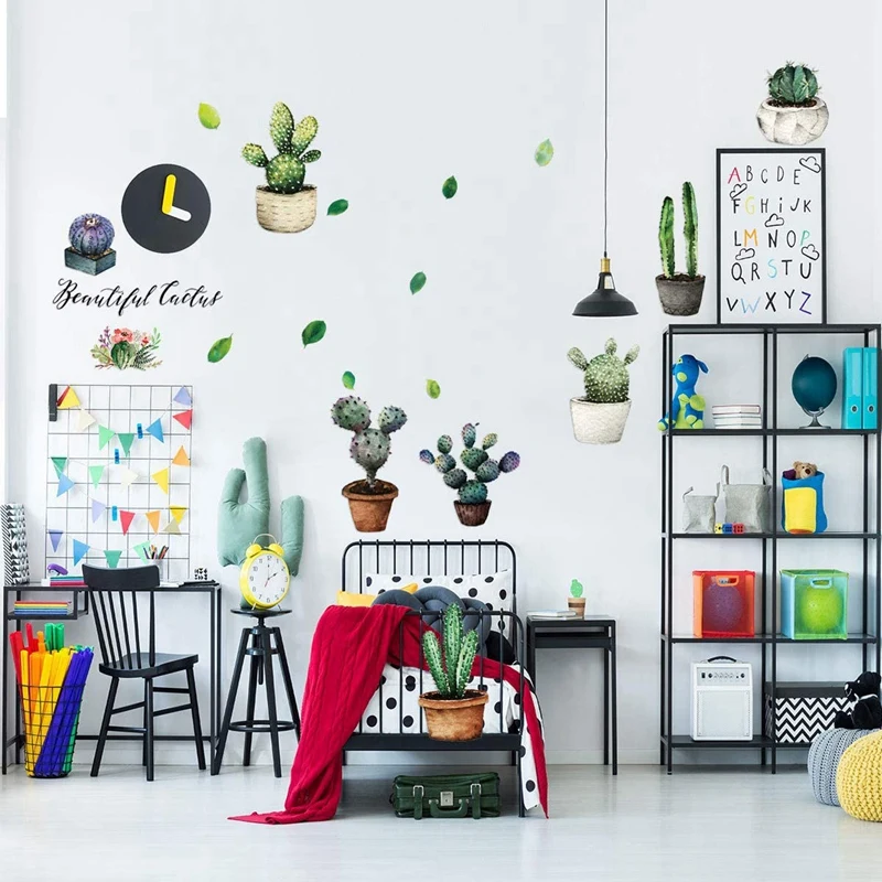 Декоративные настенные Стикеры с кактусами креативные наклейки на стену для