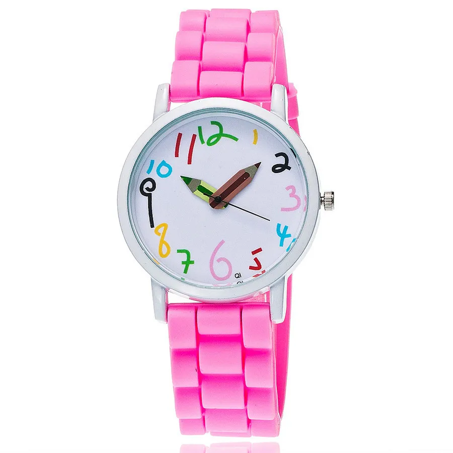 

Cute Childrens Quartz Watch Sports Pink Silicone Kawaii Pencil Pointer Digital Dial Girl Wristwatches Boy Montre Kids Watches