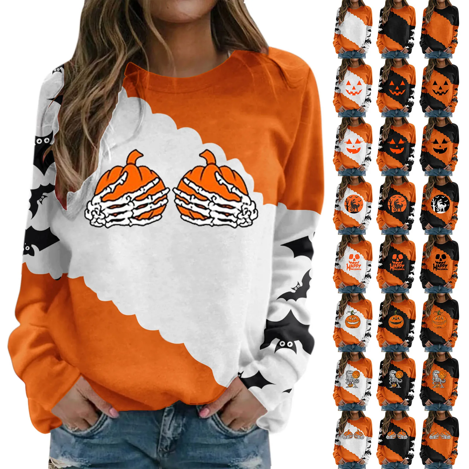 

Casual Sweatshirt For Womens Halloween Print O Neck Sweatshirt Round Neck Fit Comfortable Sweatshirts Women Light Pullover Women