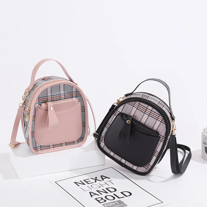 

Plaid Small Backpack for Women Contrast Color Shoulder Bag 2022 Summer Women New Trend Fashion Panelled PU Leather Backpack