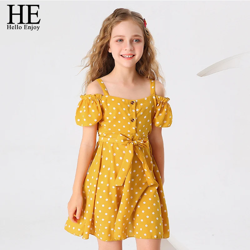 

HE Hello Enjoy Sweet Polka Dot Princess Vestidos New Fashion Baby Kids Summer Dress Teens Girls Cute Bow Children's Clothing