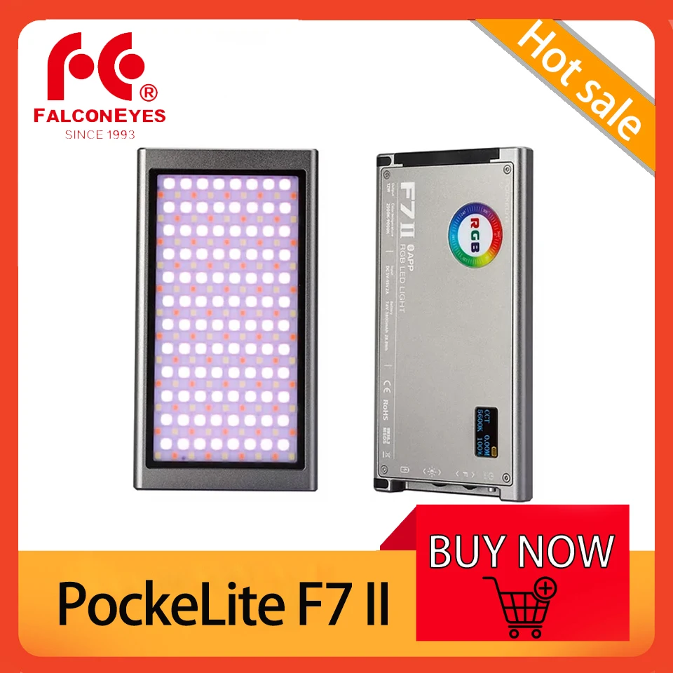 

Falcon Eyes PockeLite F7 II RGB LED Light 2500-9000K 12W 3000mAh Portable CCI HSI 54pcs LED On Camera Video Lighting