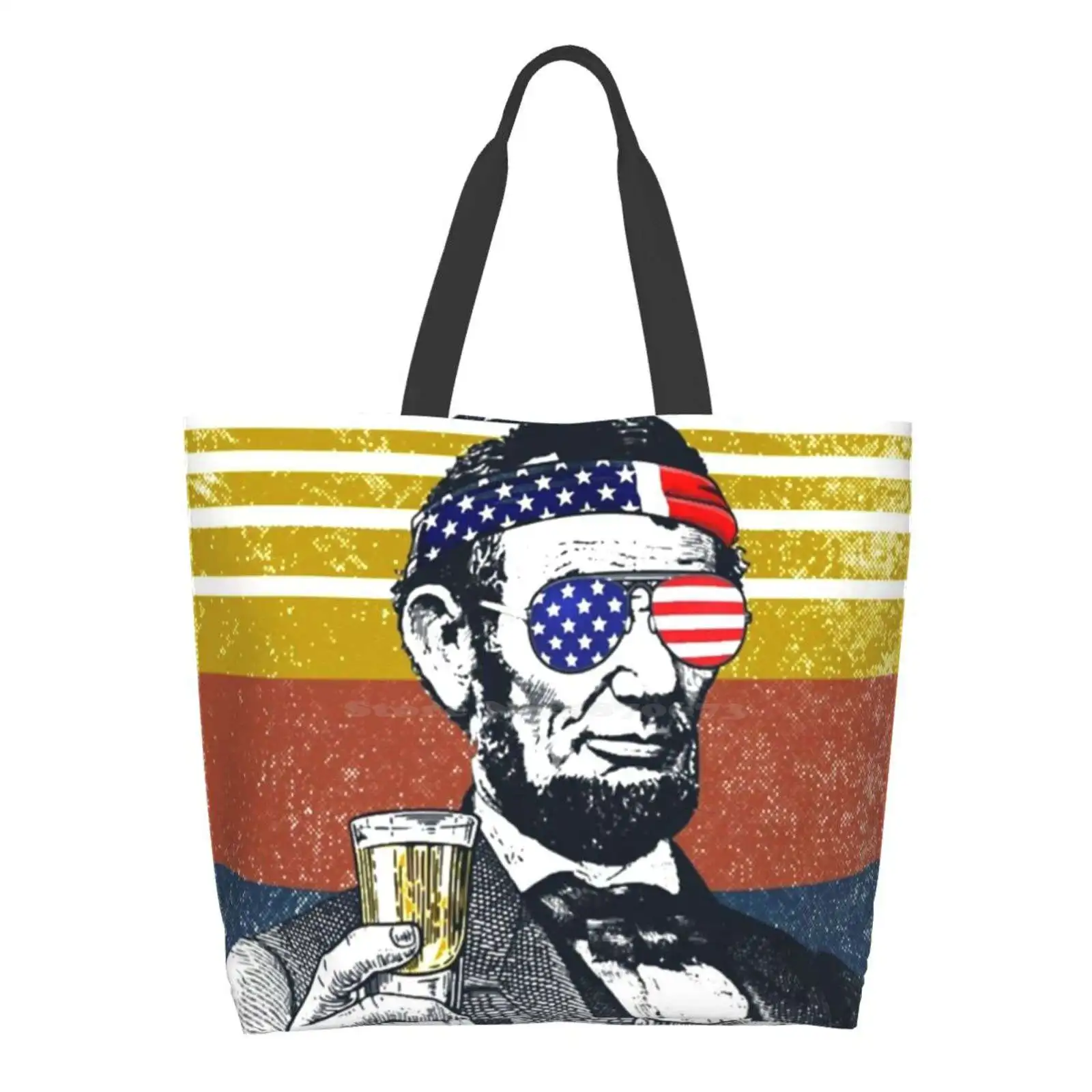 

Abraham Drinkin High Quality Large Size Tote Bag Abraham Drinkin Abraham Lincoln Abe Lincoln Lincoln Beer Drinkin 4Th July