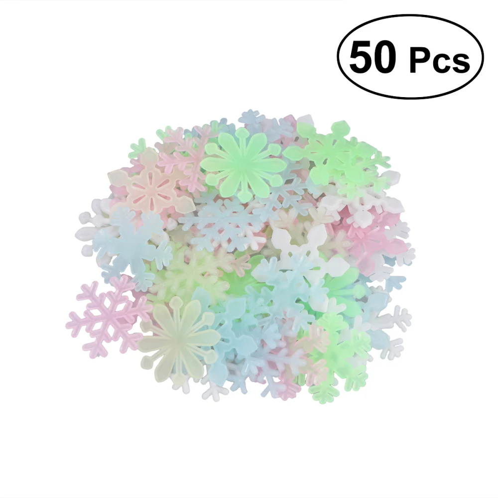 

50PCS 3D Luminous Fluorescent Snowflake Wall Stickers Decals Window Clings For Christmas Party Background Wall Decoration