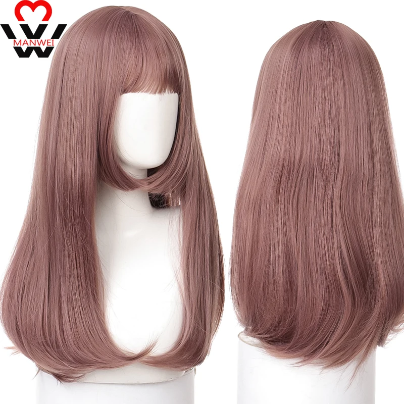 MANWEI Lolita Synthetic Hair Wigs For Women Long Wave Blonde Black Pink Wig With Bangs Cosplay Halloween High Temperture Fiber