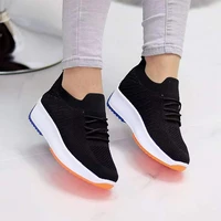 2022 new women summer sneakers solid mesh breathable wedges shoes vulcanize anti slip sports casual ladies lace up walking shoes