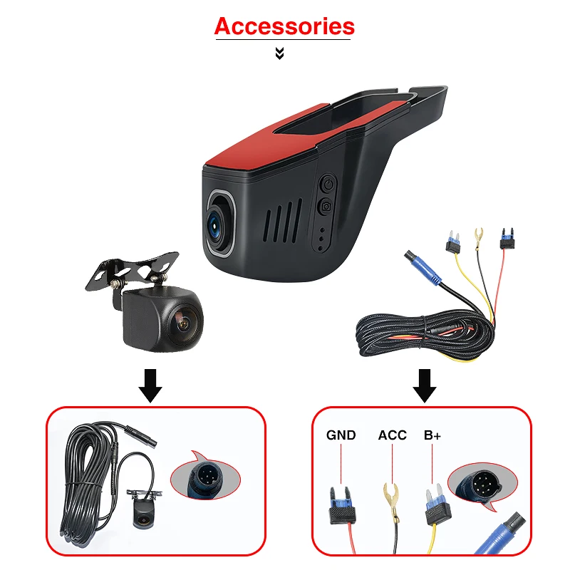 Dossevit Full HD 1080P Wifi DVR Dash Cam 24H Parking Monitor WDR Night Vision Car Recorder 140° Wide Angle Dual Camera images - 6