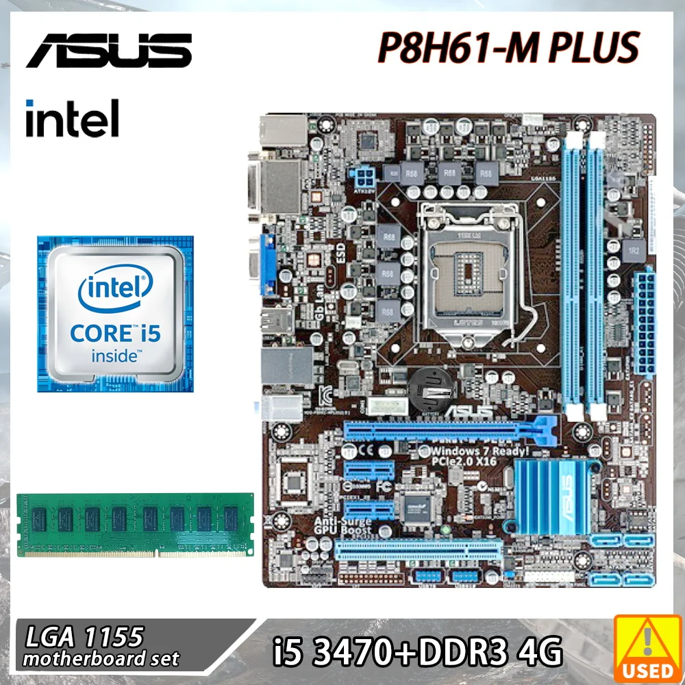 

Asus P8H61-M PLUS + i5 3470 комплект материнской платы LAG 1155 DDR3 поддержка процессора Core i3 i5 i7 Intel H61 двухканальный 16 Гб 1333 МГц