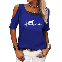 horse short sleeves off shoulder print women casual summer t shirt girl 2022 tee tshirt loose top t shirt