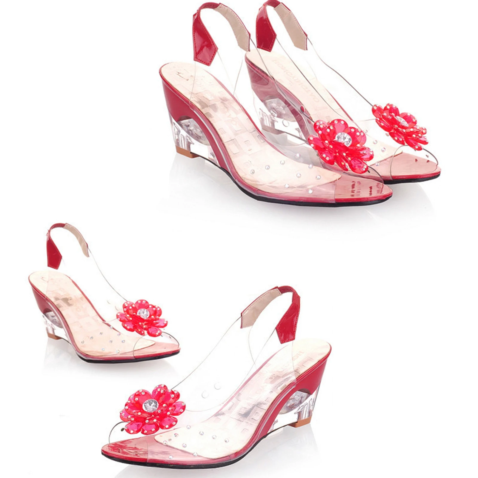 туфли женские Studded Flower Design Transparent Sandals Peep Toe Heels Sandals Wedding Party Shoes For Women Platform Sandals