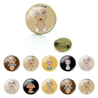 disney cartoon simple style princess convex brooches pin round glass vintage handmade jewelry for girls women accessories qgz181