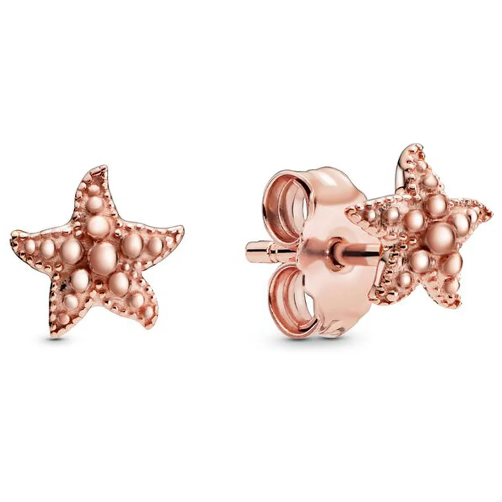 

Original Sparkling Rose Gold Starfish Stud Earrings For Women 925 Sterling Silver Wedding Gift Fashion Jewelry