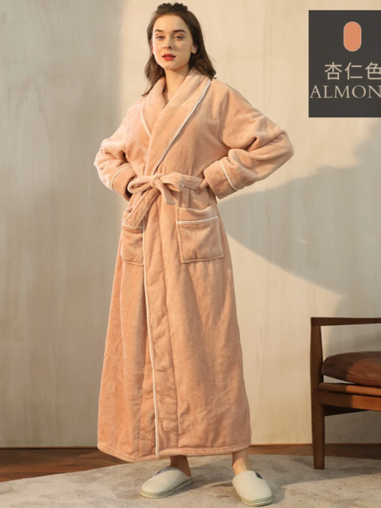 End of the year ins flannel Nightgown men's simple large coral velvet couple bathrobe women's autumn and winter long style thick