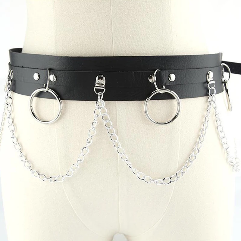 

Faux Leather Metal Circle Chain Tassel Waist Belt Punk Gothic Body Accessories