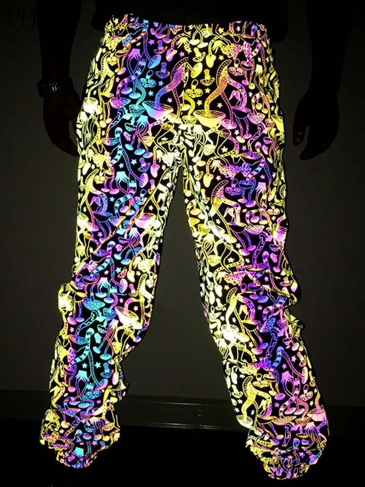 

PFHQ 2022 Men's Women's Trendy Reflective Casual Pants Hip Hop Stylish Aesthetic Sweatpants Male Baggy Urban Trousers 21Q1574