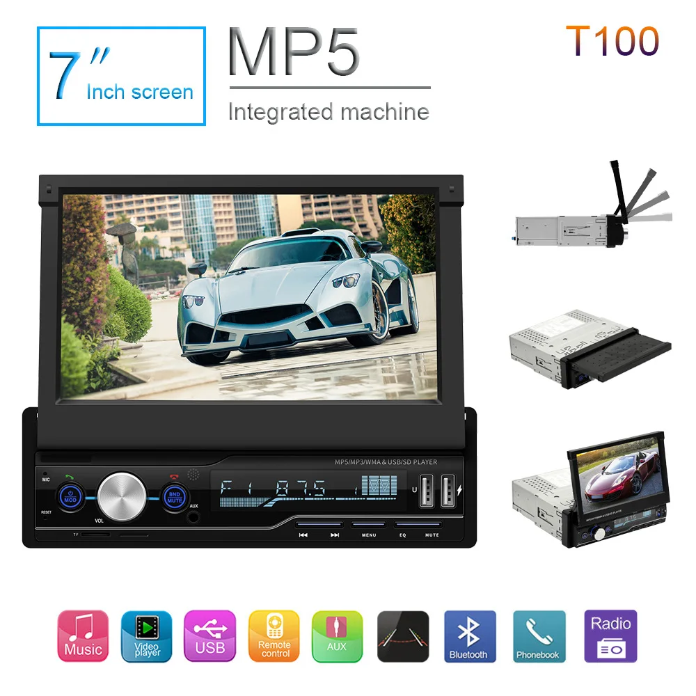 

T100 7 inch telescopic car MP5 car MP4 player bluetooth call reversing image generation dvd radio