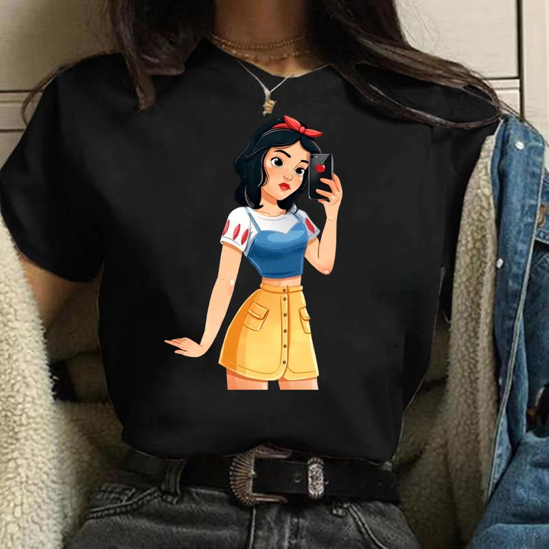 

Casual Short Sleeve Female Tshirts Fashion Cartoon White Female Tops Tee Cute Disney Princess Graphic Printed Women T-shirt