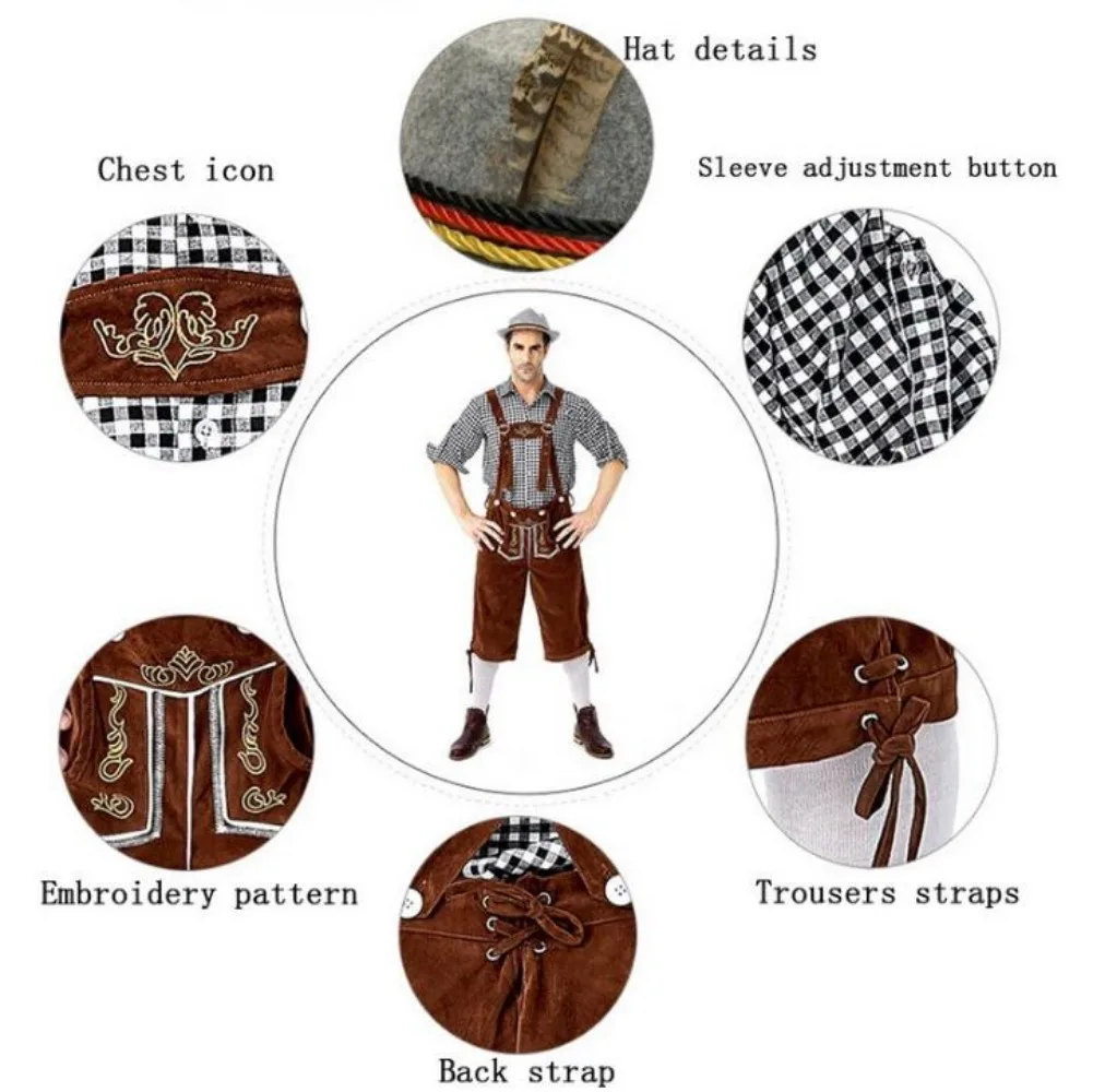

Bavarian Octoberfest German Beer Costume Suspenders Shorts Men's Halloween Cosplay Outfit Male Oktoberfest Lederhosen Costume