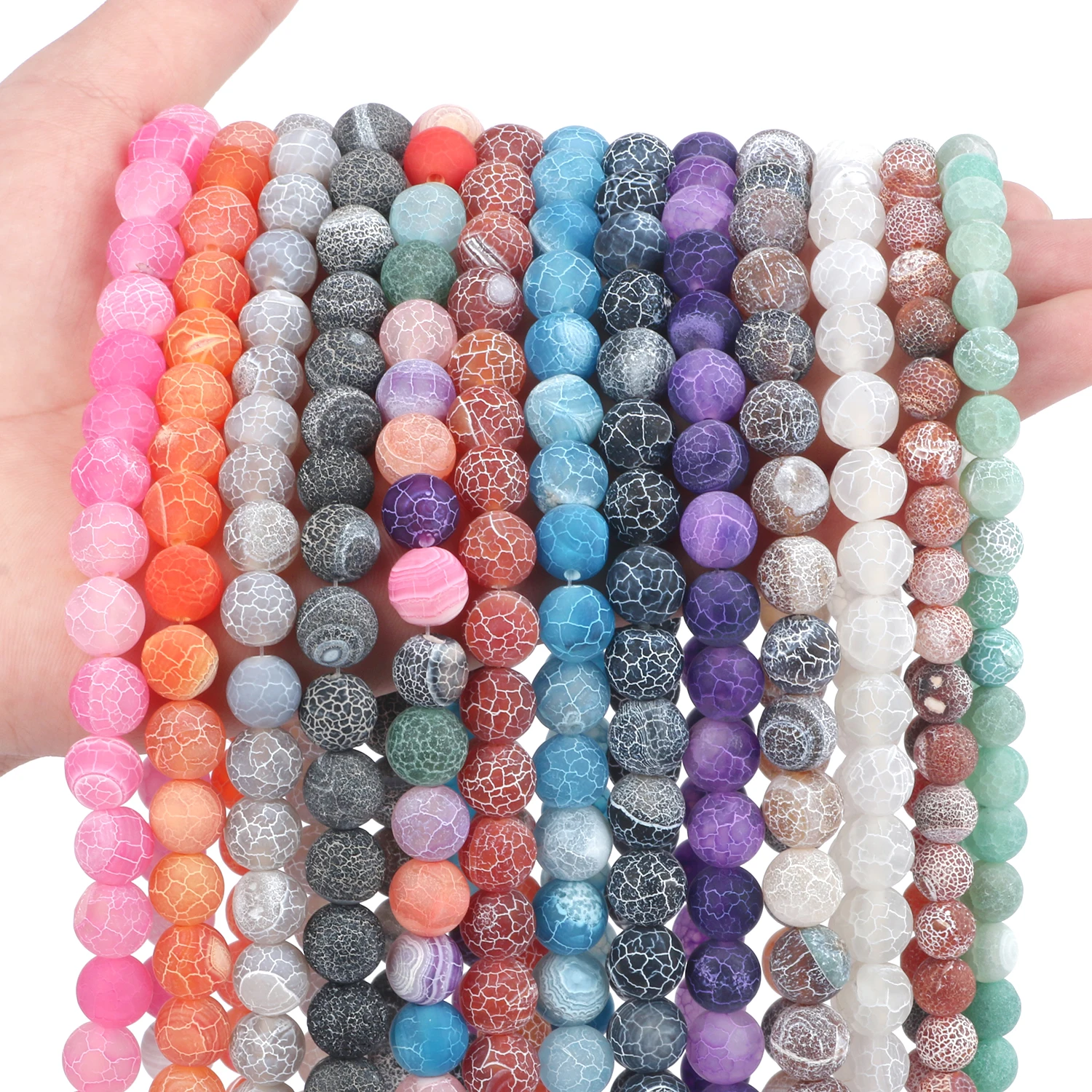 

Natural Frost Cracked Agates Stone Beads Coloful Fire Dragon Veins Agate Loose Spacer Beads For Jewelry Making DIY Bracelet 15''