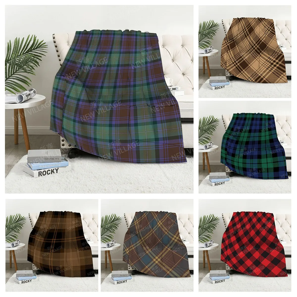 

Knee blanket plaid sofa warm winter bedspread blanket decoration simple lines plaid warm blanket Nordic plants soft and hairy