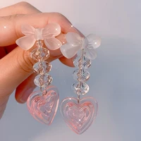 pink peach heart tassel crystal earrings for women harajuku bowknot korea resin acrylic heart drop earrings fashion jewelry
