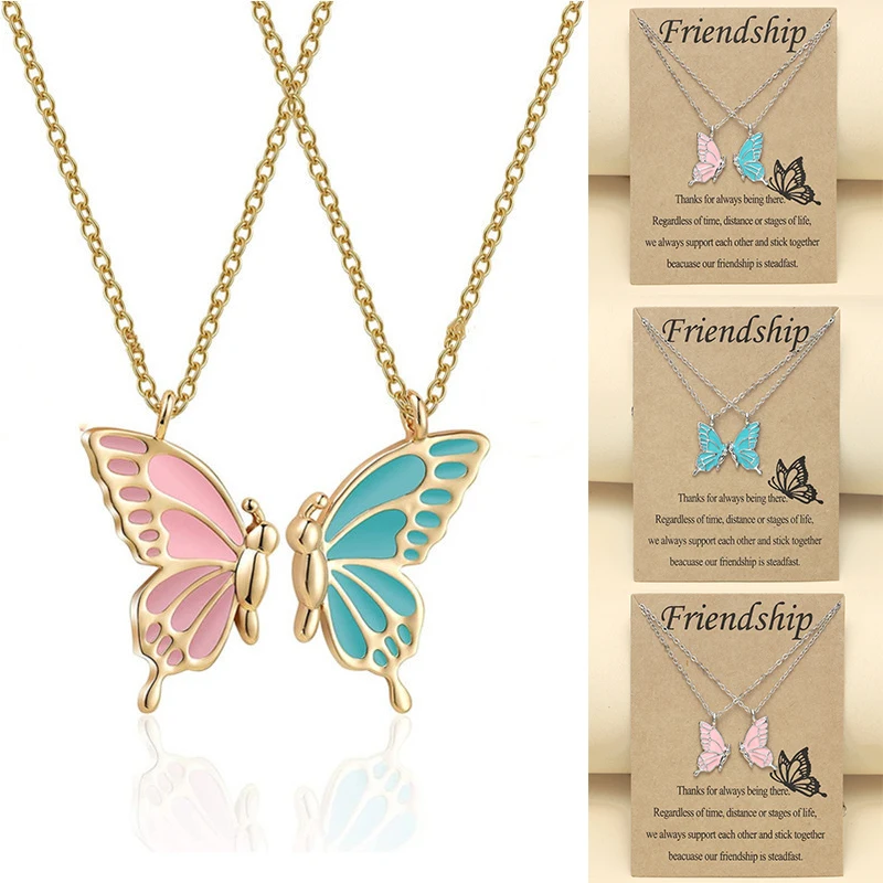 

1Pair Couple Butterfly Necklaces for Women Bestfriend BFF Sister Friendship Long Distance Pendant Necklace Fashion Jewelry Gifts
