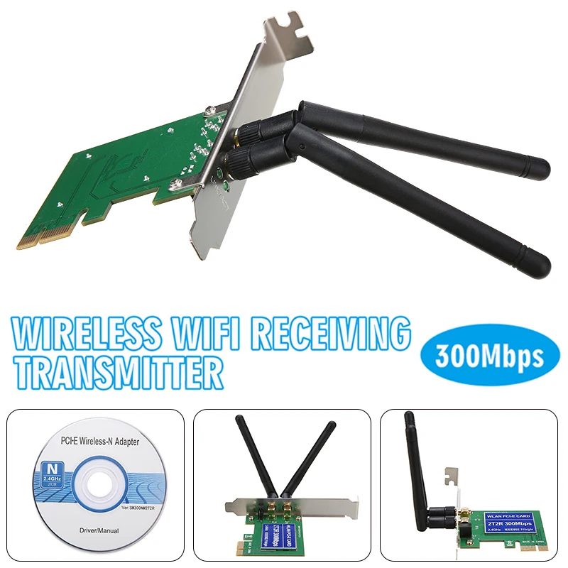 

Wi-Fi PCI-E сетевой адаптер 300 Мбит/с, карта PCI Express для настольного компьютера, сетевой адаптер с двойной антенной
