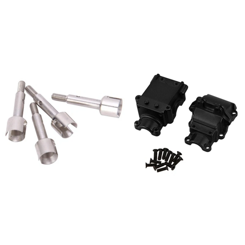 

NEW-4Pcs Steel Front/Rear Wheel Axle Accessories & 1 Set Metal Wave Box Gear Box Upper And Lower Cover 144001-1254