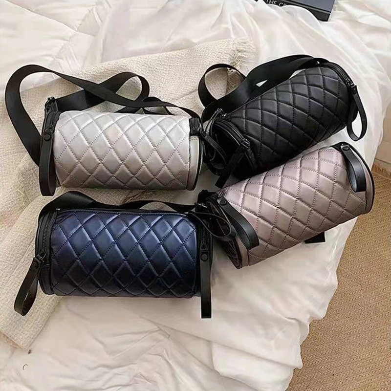 Rhombic Pattern Zipper Fashion Bucket Bags Large Capacity Exquisite Design Handbags Women Single Shoulder Handbags Tote Purse