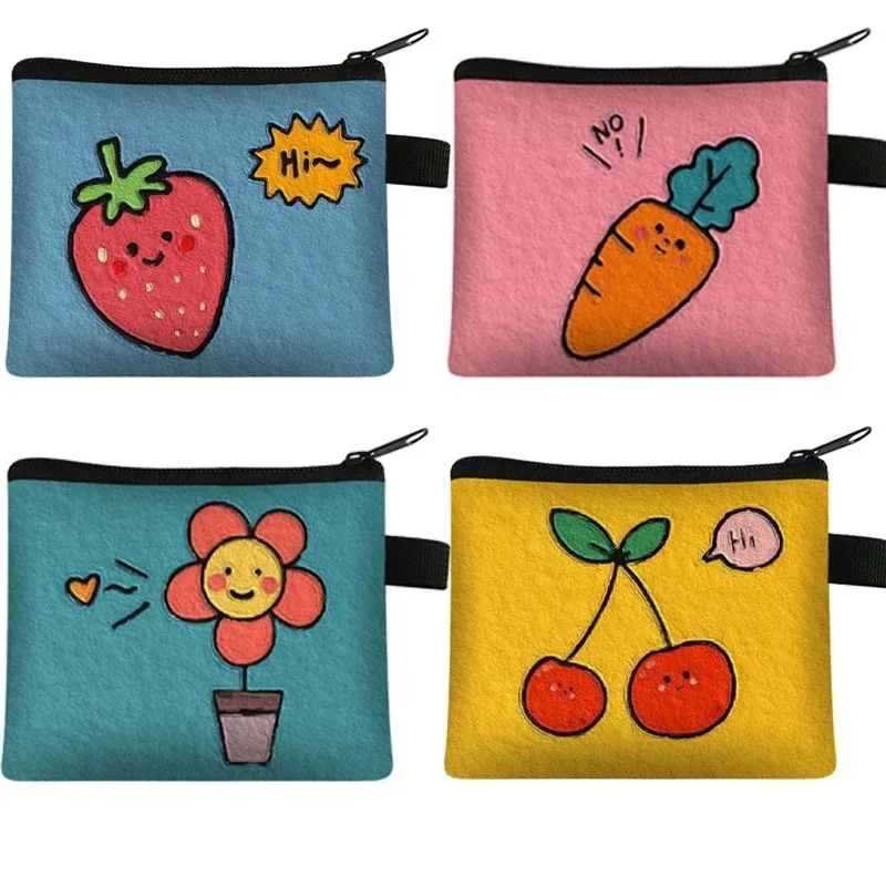 

Cartoon Cute Fruit Print Key Chain Children Pocket Wallet Student Pocket Card Coin Keychain Storage Bag Keyring Woman Gift