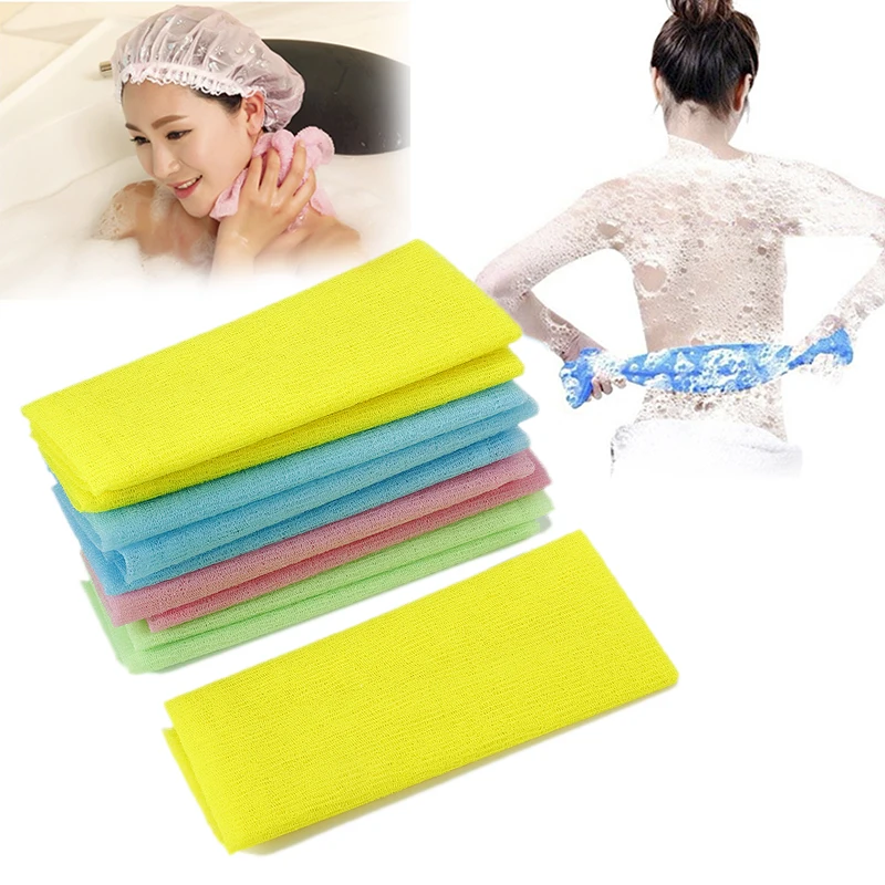 5pcs/lot Nylon Japanese Exfoliating Beauty Skin Bath Shower Wash Cloth Towel Back Scrub Body Cleaning Washing Sponges& Scrubbers