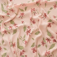 high quality high viscosity chiffon fabric spring and summer printed fabric surface material meat pink bottom small broken flowe