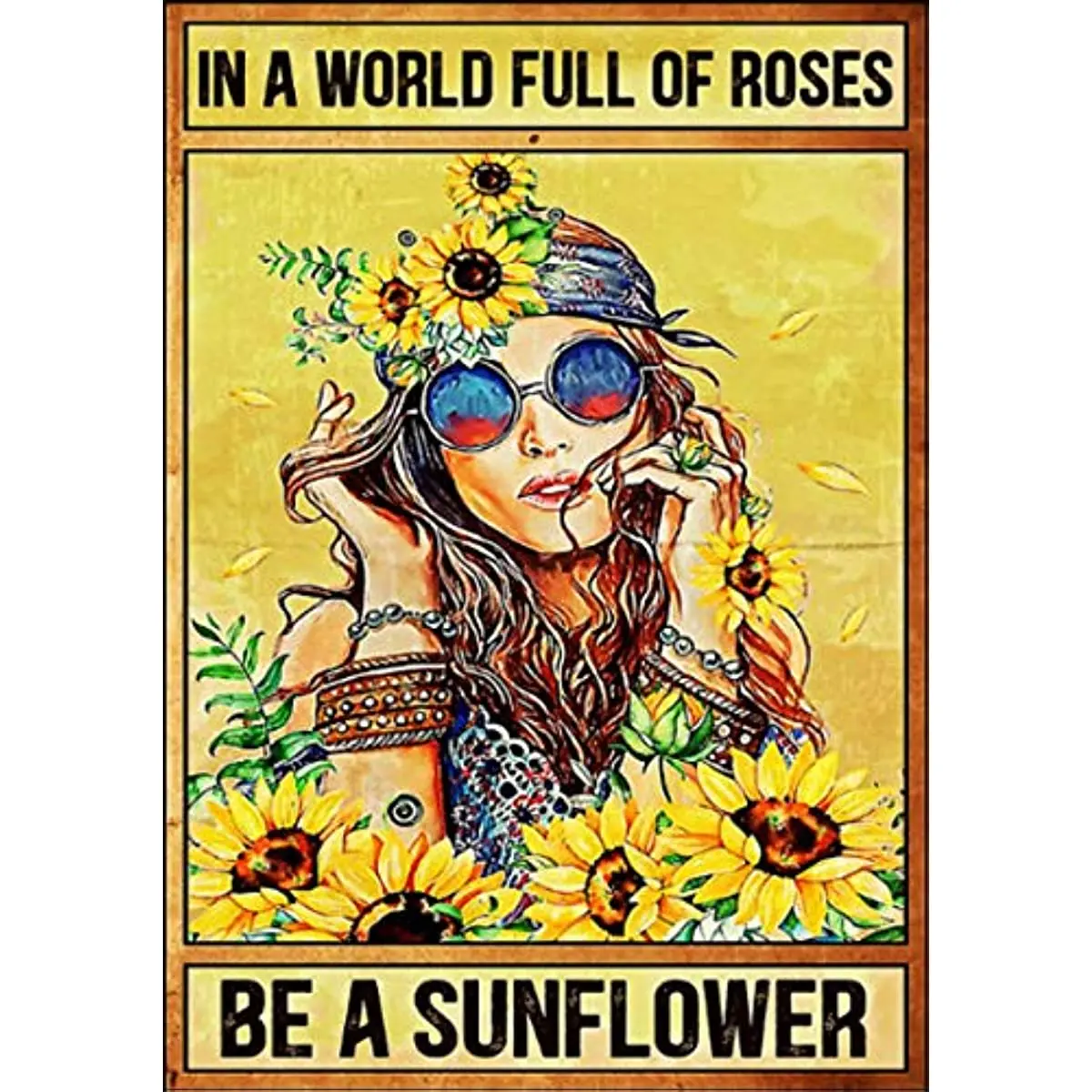 

Retro Metal Tin Logo Interesting World Full of Roses Become Sunflower Wall Poster Tin Logo Home Decoration 30.48 X 20.32cm