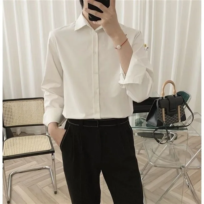 

Korean 2022 Spring All-match Sexy Mens Shirts Top Quality Chiffon Button Up Long Sleeve Casual Solid Color Loose Satin Shirt